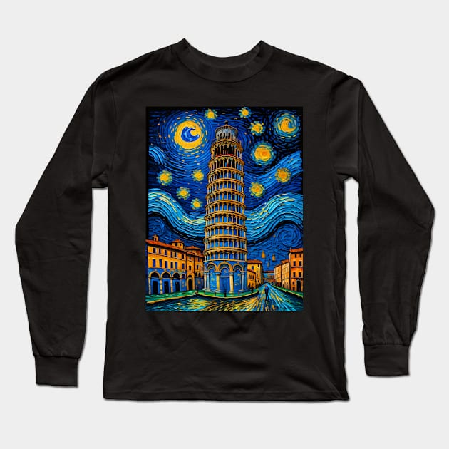 Pisa Tower in Starry Night Long Sleeve T-Shirt by FUN GOGH